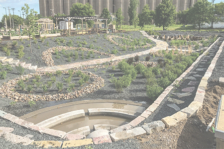 Towerside district stormwater management system features two large biofiltration basins