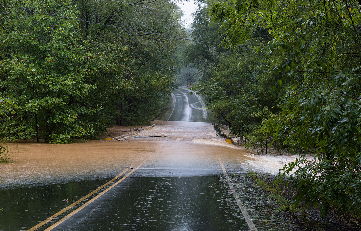 Rainwater from Hurricane Florence washes out a bridge in Waxhaw, North Carolina.