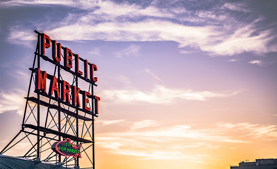 Pike Place Market at sunset