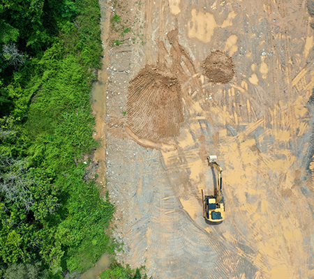 An aerial view of mined land.