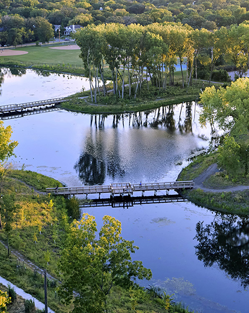An aerial view of the Morningside flood infrastructure project in Edina, Minnesota.